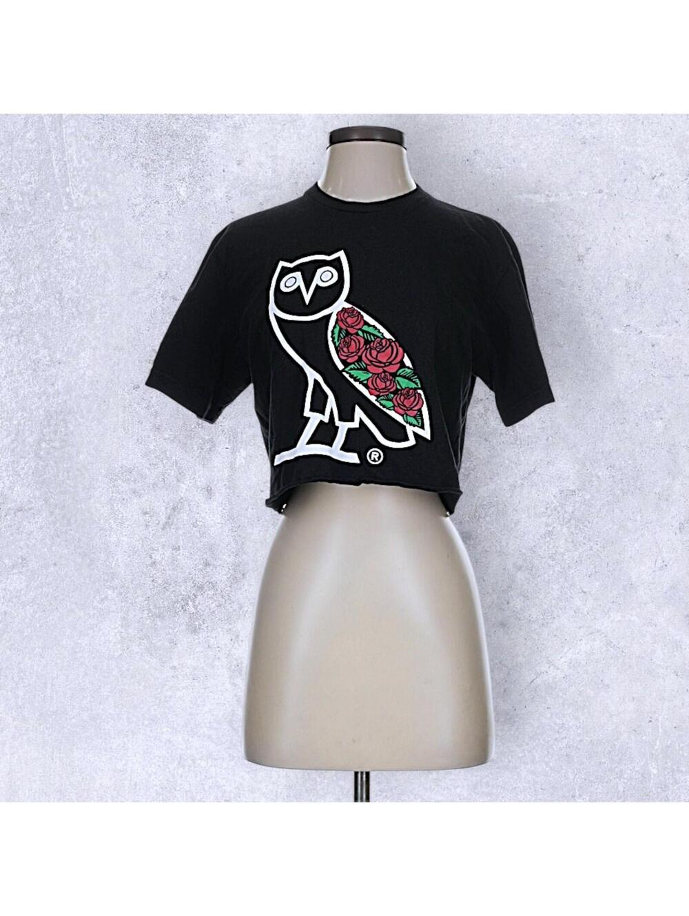 October's Very Own OVO Sandra’s Rose OG Owl Logo Drake Tee Black Crop T-Shirt S